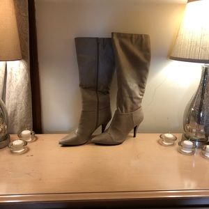 Taupe leather high heel boots
